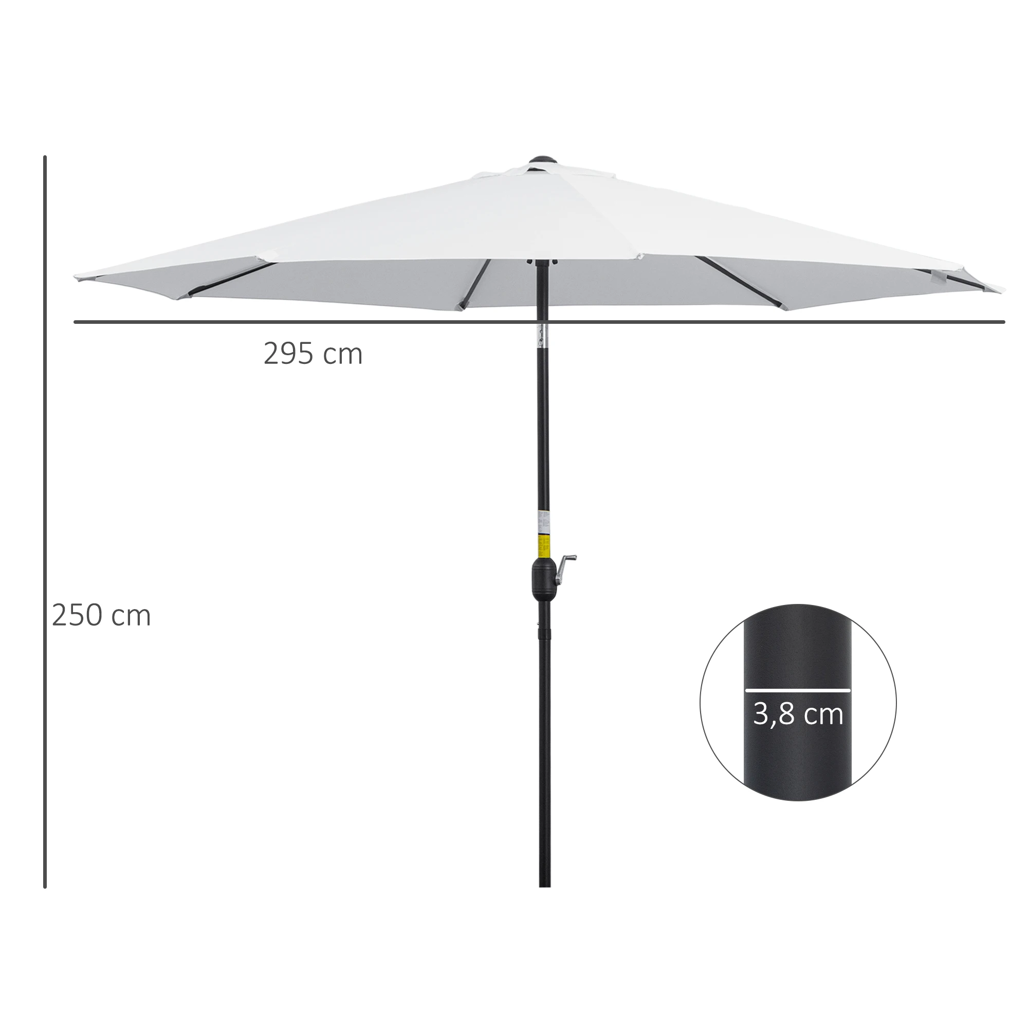 Parasol de jardin Outsunny inclinable vu de profil