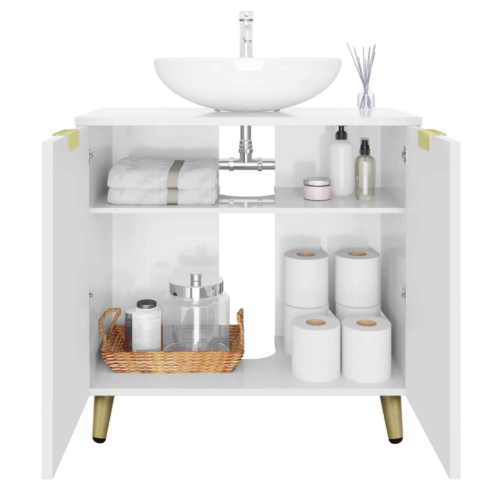 Intérieur du meuble de salle de bain avec étagère ajustable