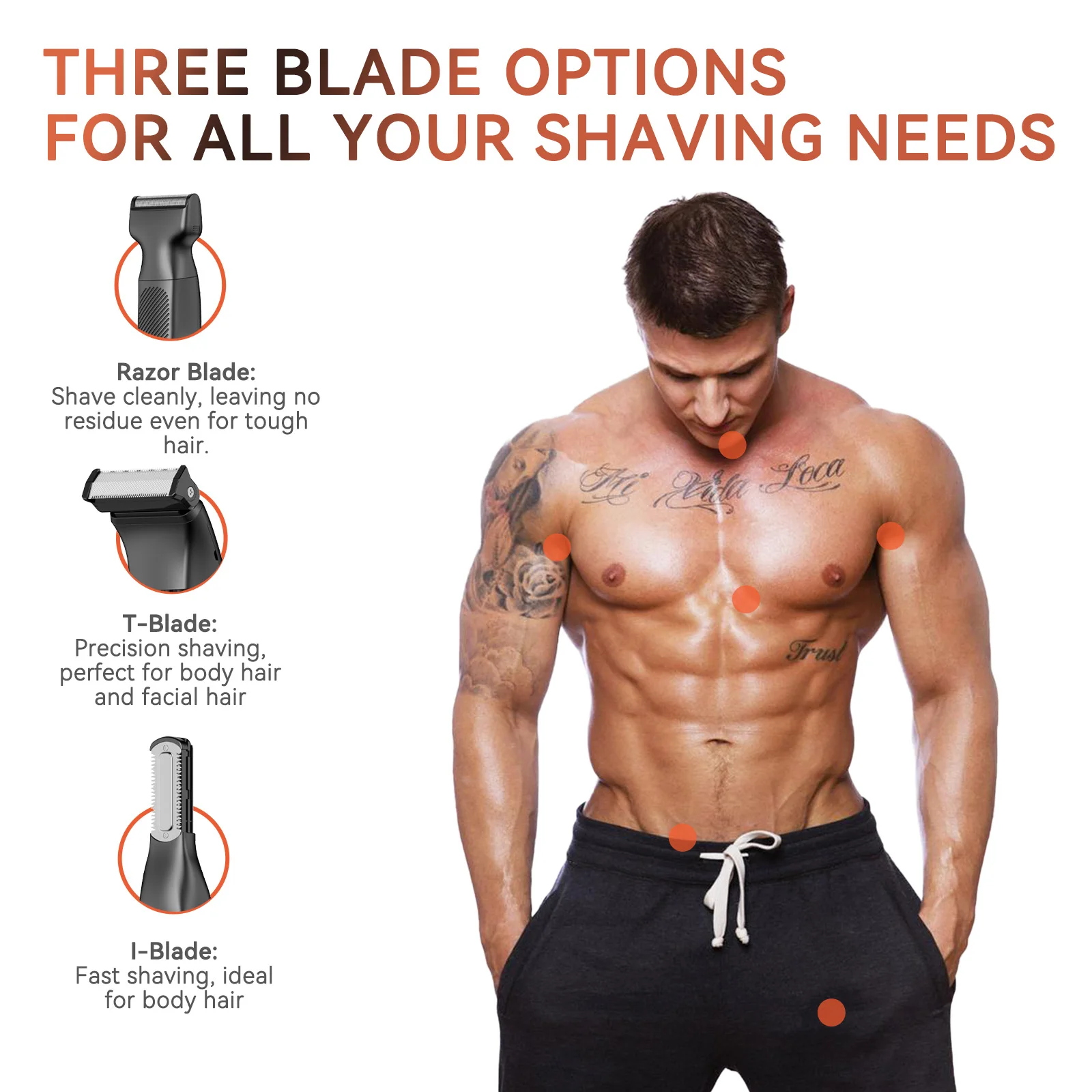 Détail des têtes de coupe interchangeables MAXGROOM