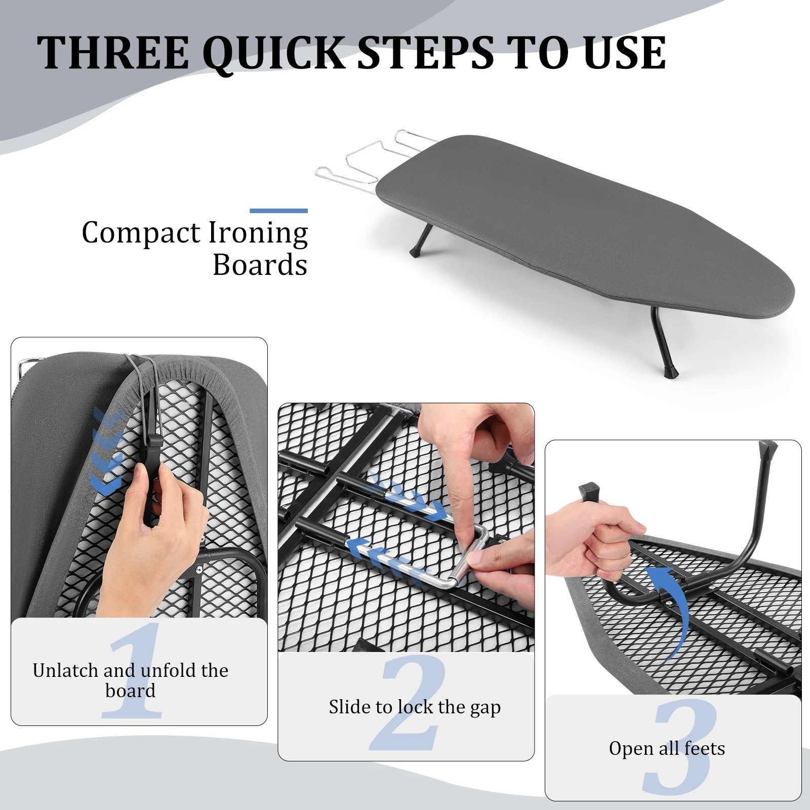 Gros plan sur la housse de planche à repasser et le fer