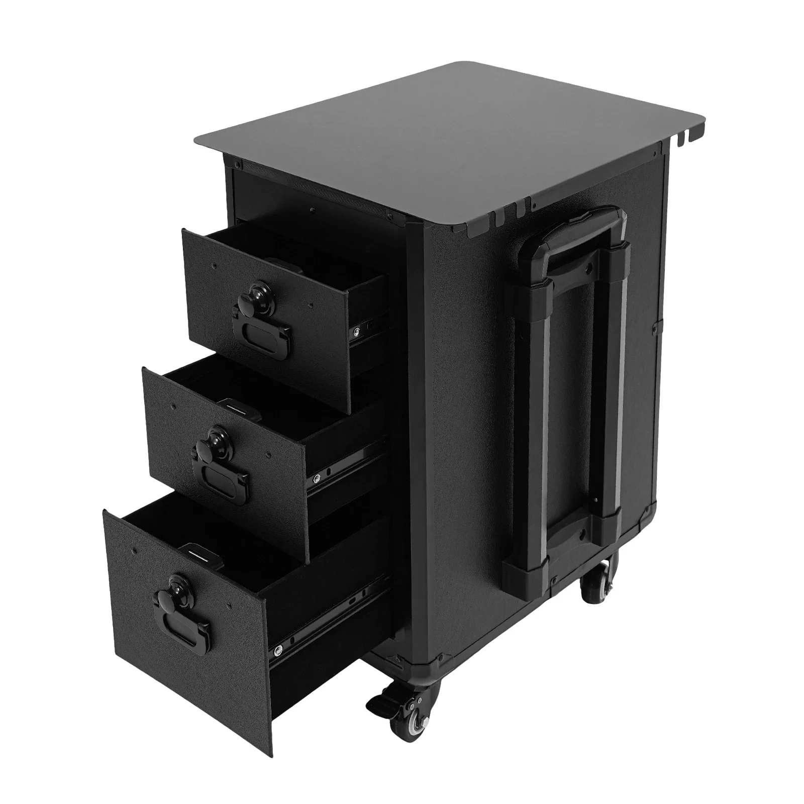 Valise de maquillage professionnelle roulante noire ouverte