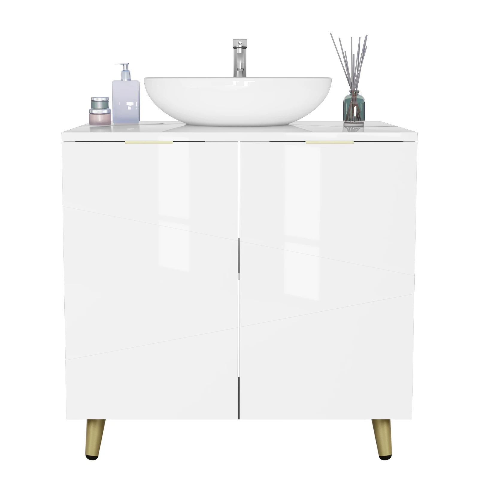 Meuble sous lavabo moderne blanc dans une salle de bain