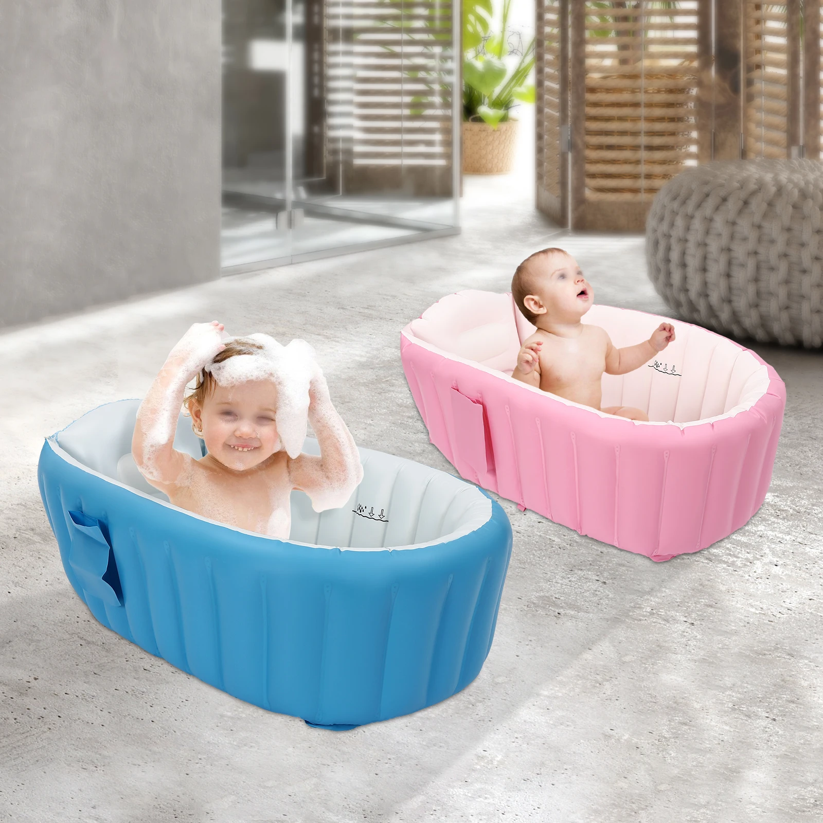 Baignoire bébé gonflable disponible en rose et bleu