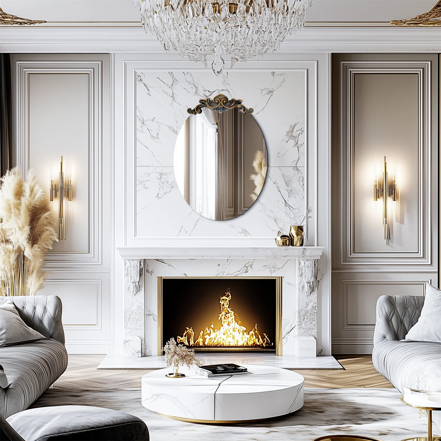 Miroir ovale baroque dans une chambre élégante