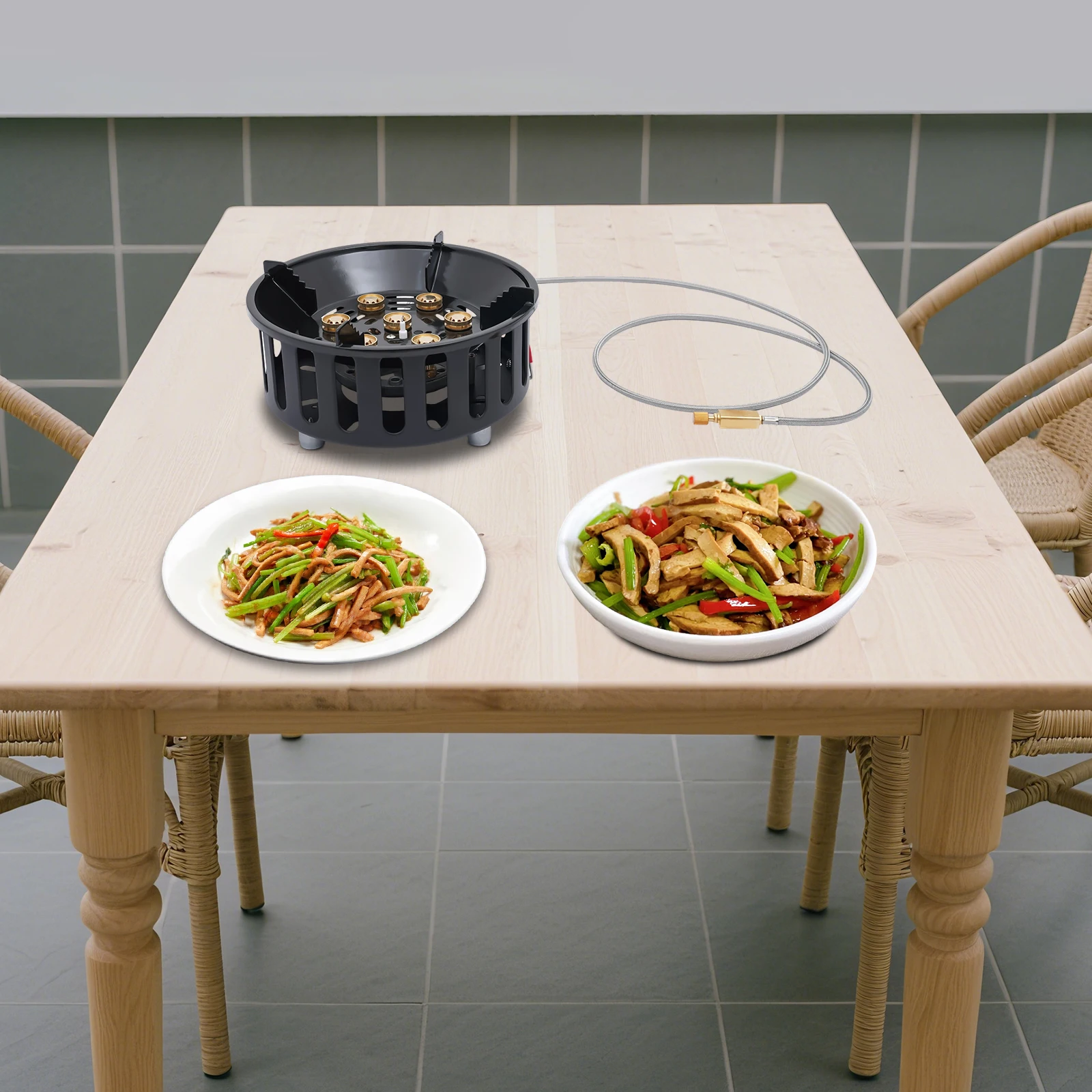 Connexion du réchaud de camping à une bonbonne de gaz avec adaptateur