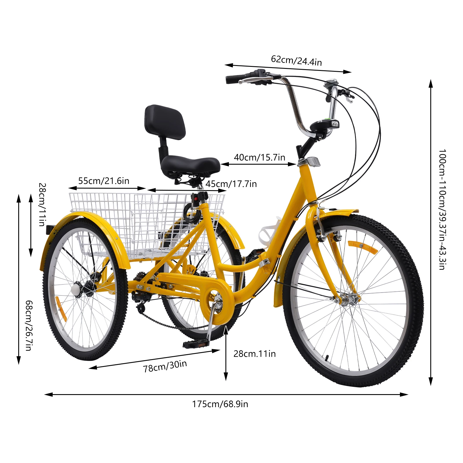 Panier de rangement spacieux à l'arrière du tricycle