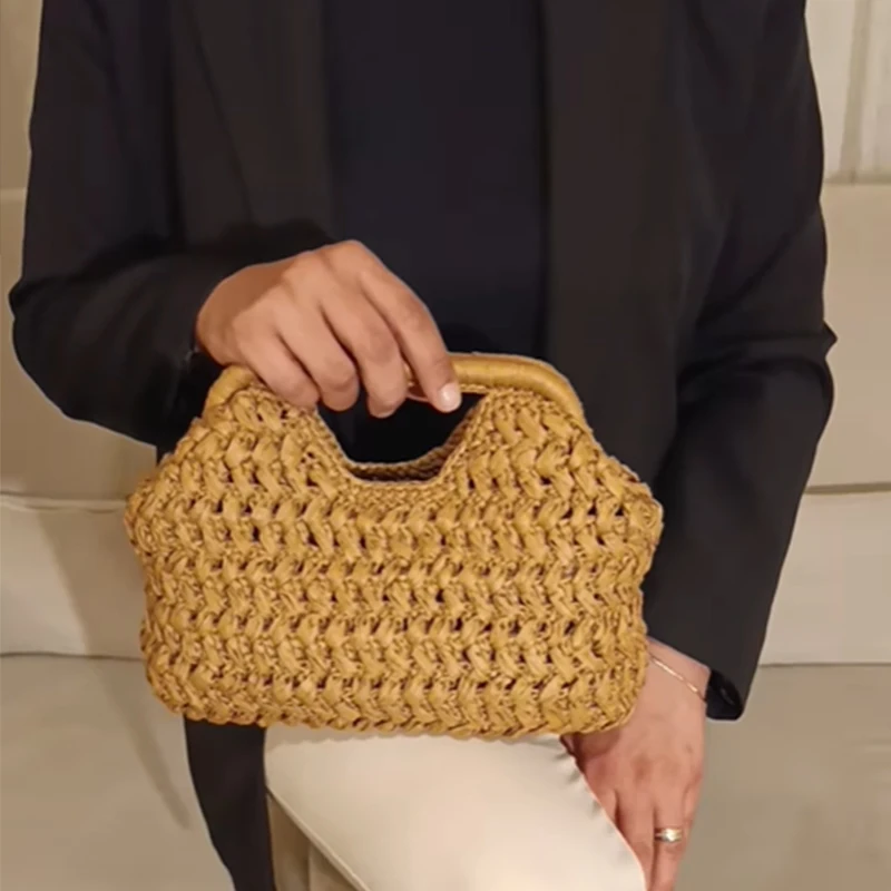 Sac à main femme en paille avec anse ronde