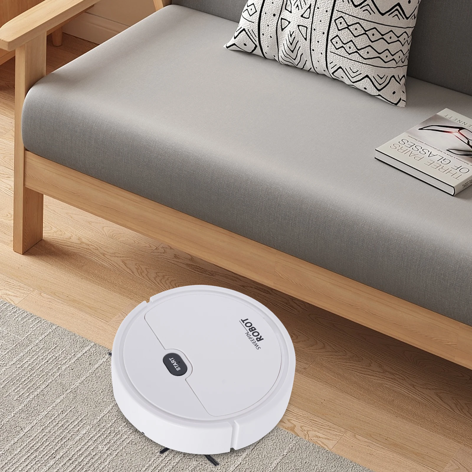 Robot aspirateur laveur blanc avec port de charge