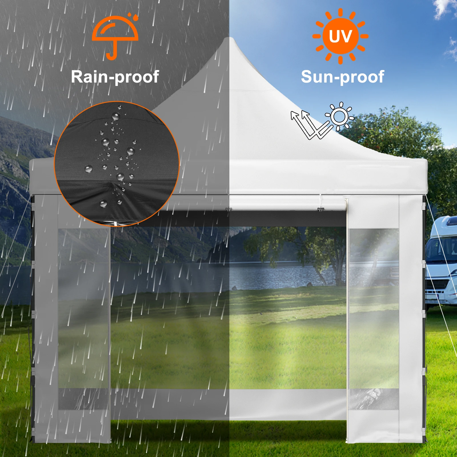 Sturdy gazebo protecting from rain, wind and sun