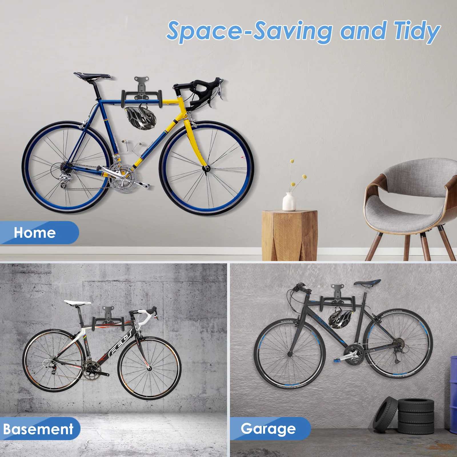 Support vélo mural replié pour économiser de l'espace