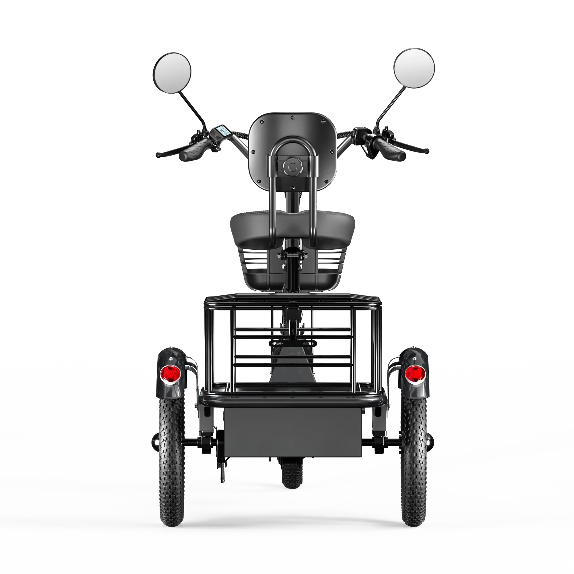 Détail du panier cargo arrière du tricycle