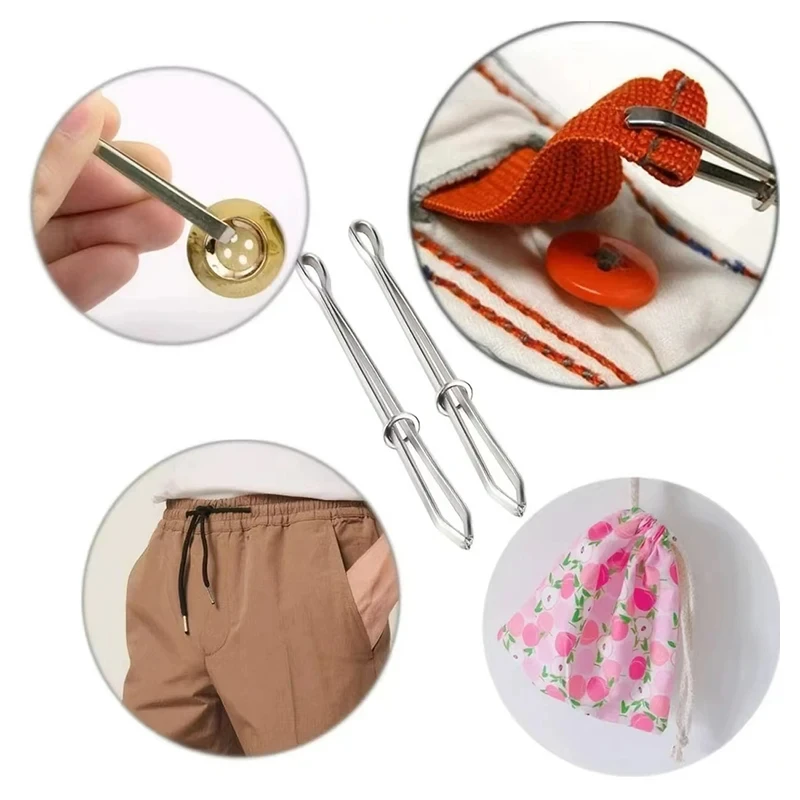 Gros plan sur l'outil pour enfiler un cordon élastique