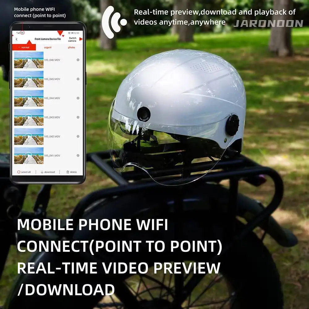 Vue latérale du casque de vélo avec module caméra