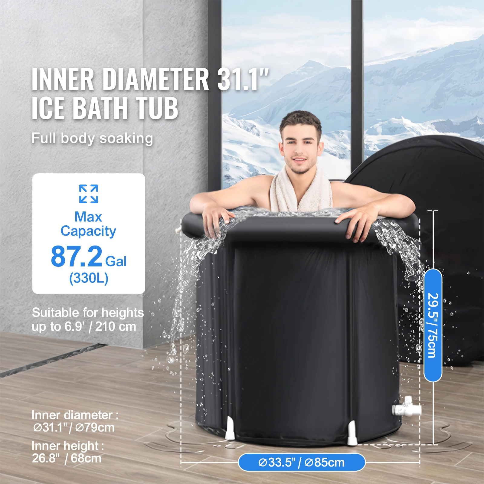 Personne utilisant un bain froid portable en extérieur