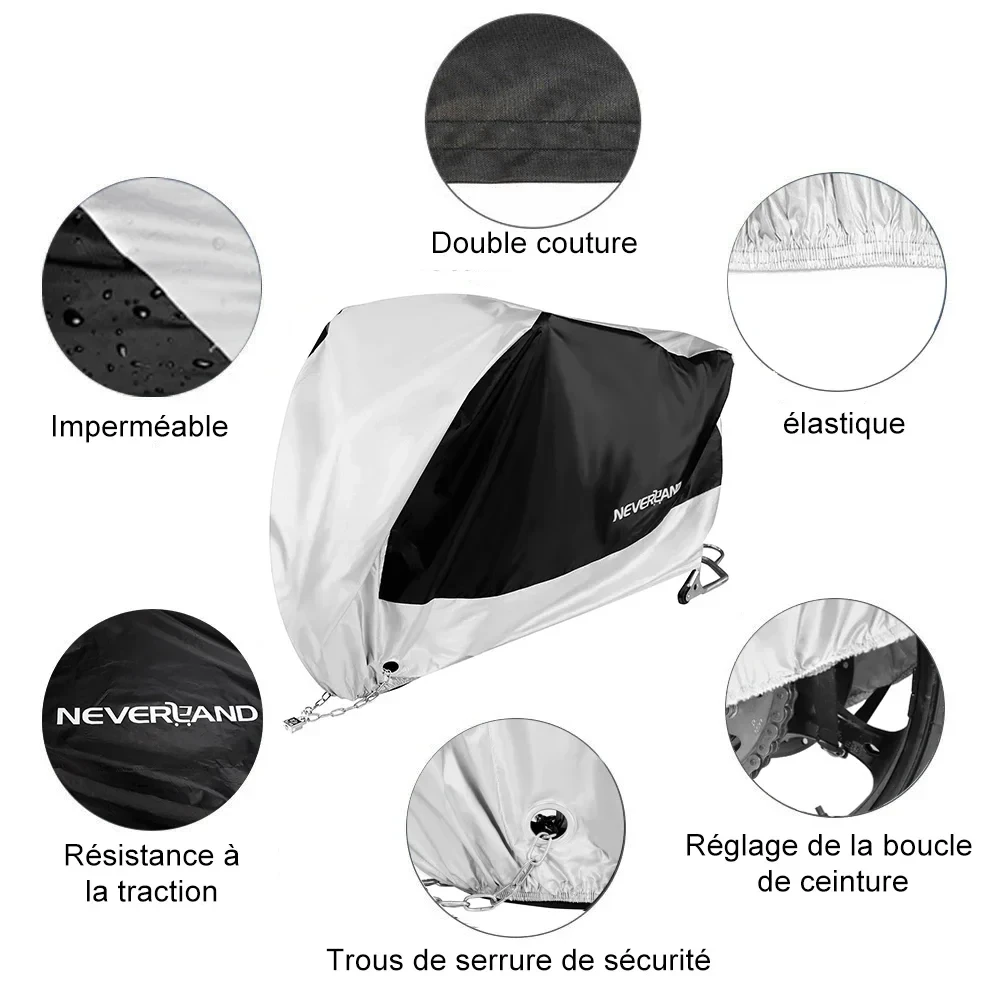 Vue d'ensemble d'une moto couverte par une housse