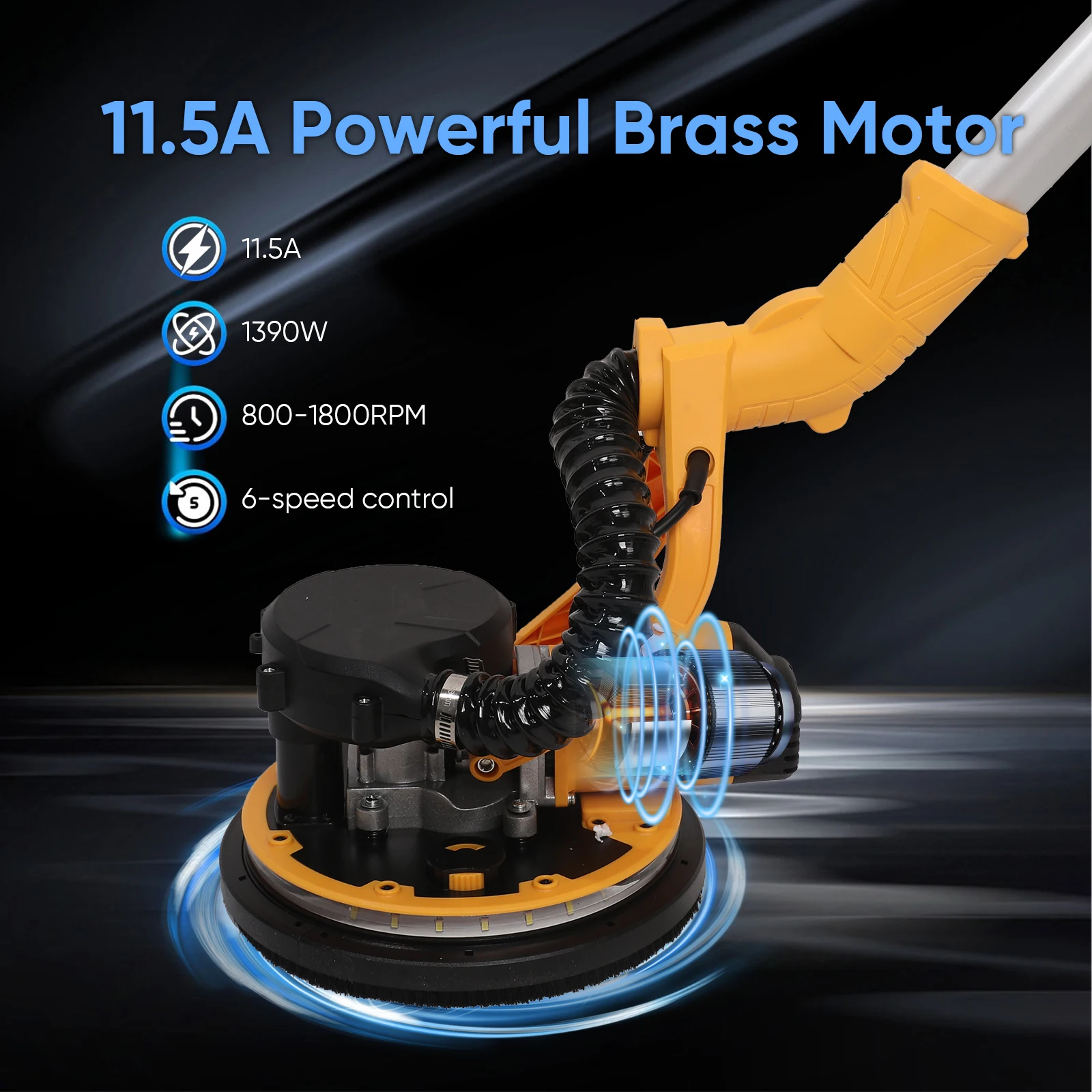 Tête de ponceuse avec bande LED allumée, montrant l'éclairage à 360 degrés