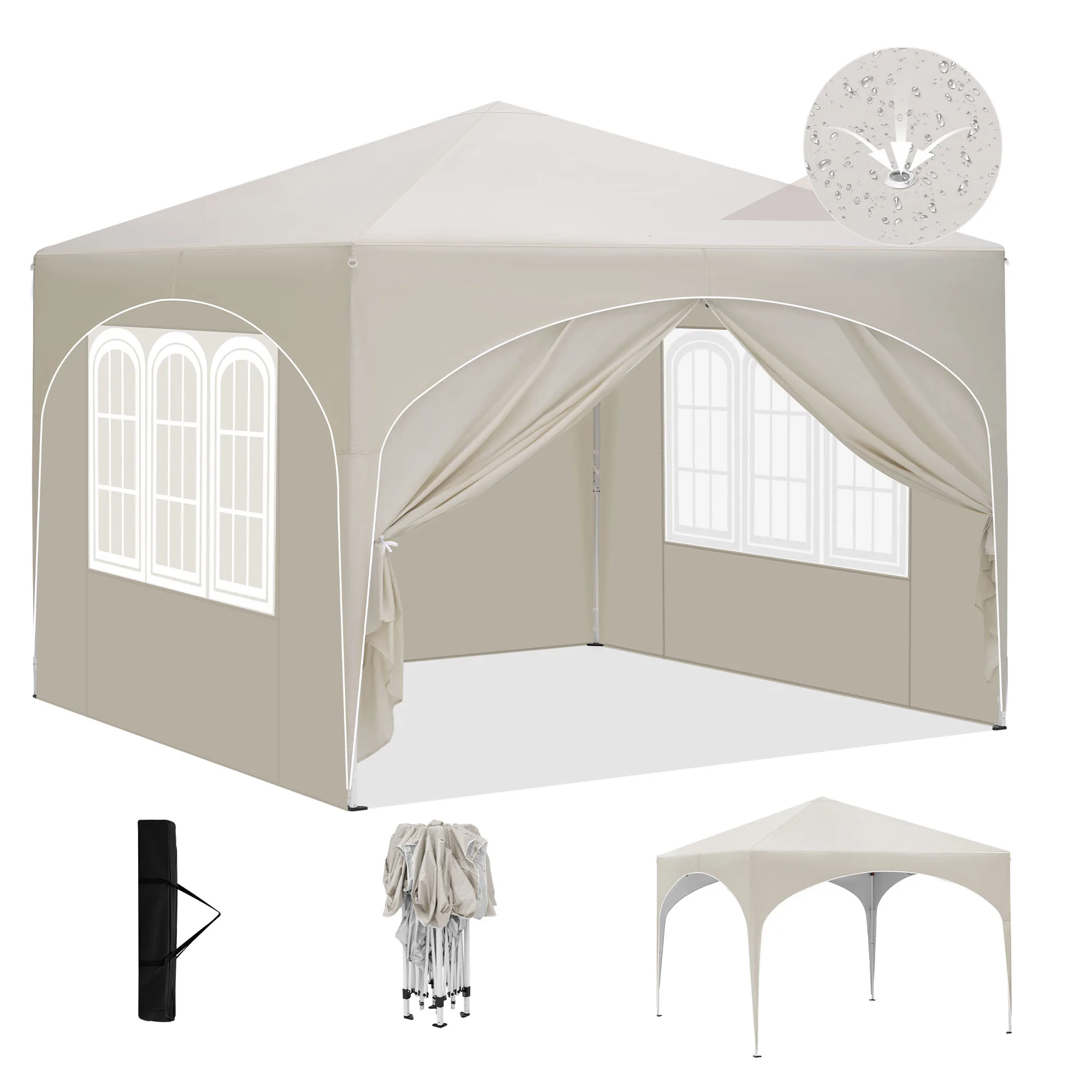 Tonnelle avec 4 parois latérales fermées, créant un espace intime