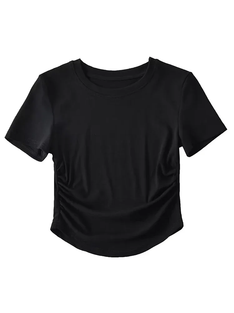 Détail des fronces sur le côté du t-shirt