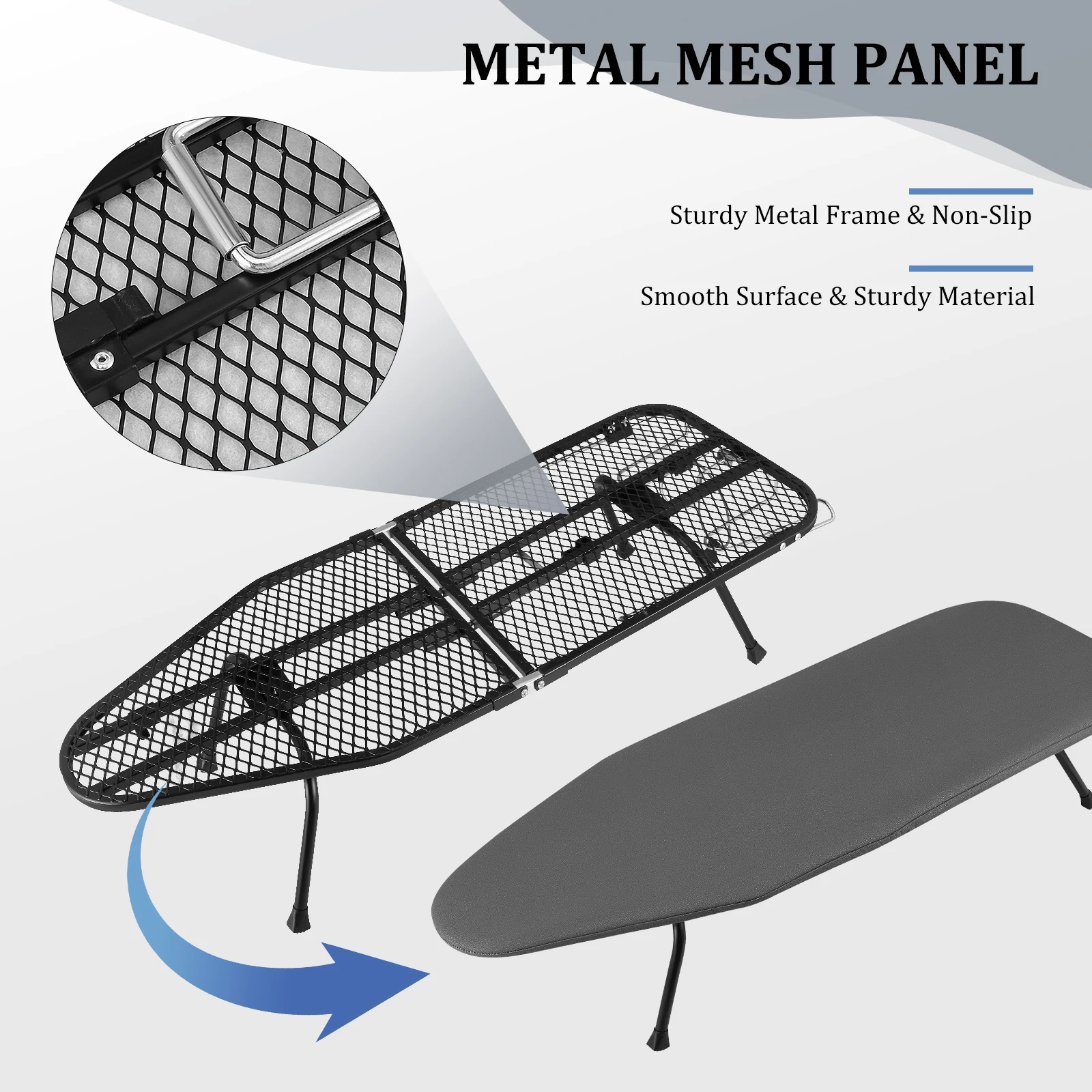Détail des pieds antidérapants de la planche à repasser pliable