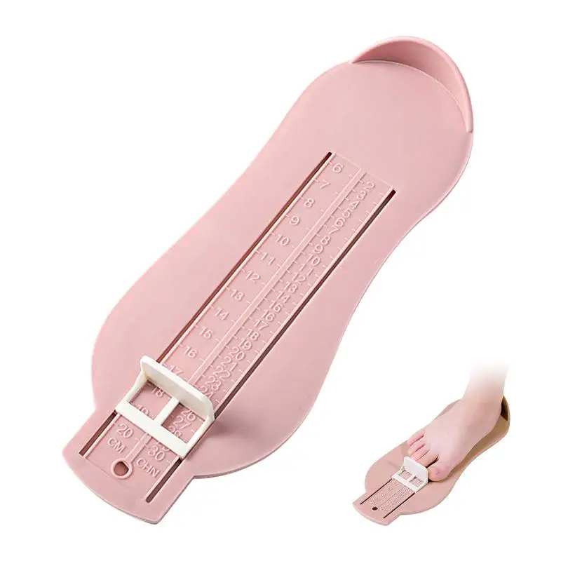 Règle de mesure de pied rose pour enfant, vue de dessus